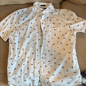 Banana Republic Casual White Shirt with Navy blue Palm Design